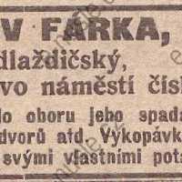 Inzerát Nuselský obzor 01.06.1913 Fárka Nusle 3